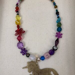 Colorful Brass Unicorn Beaded Necklace for Dopamine Necklace